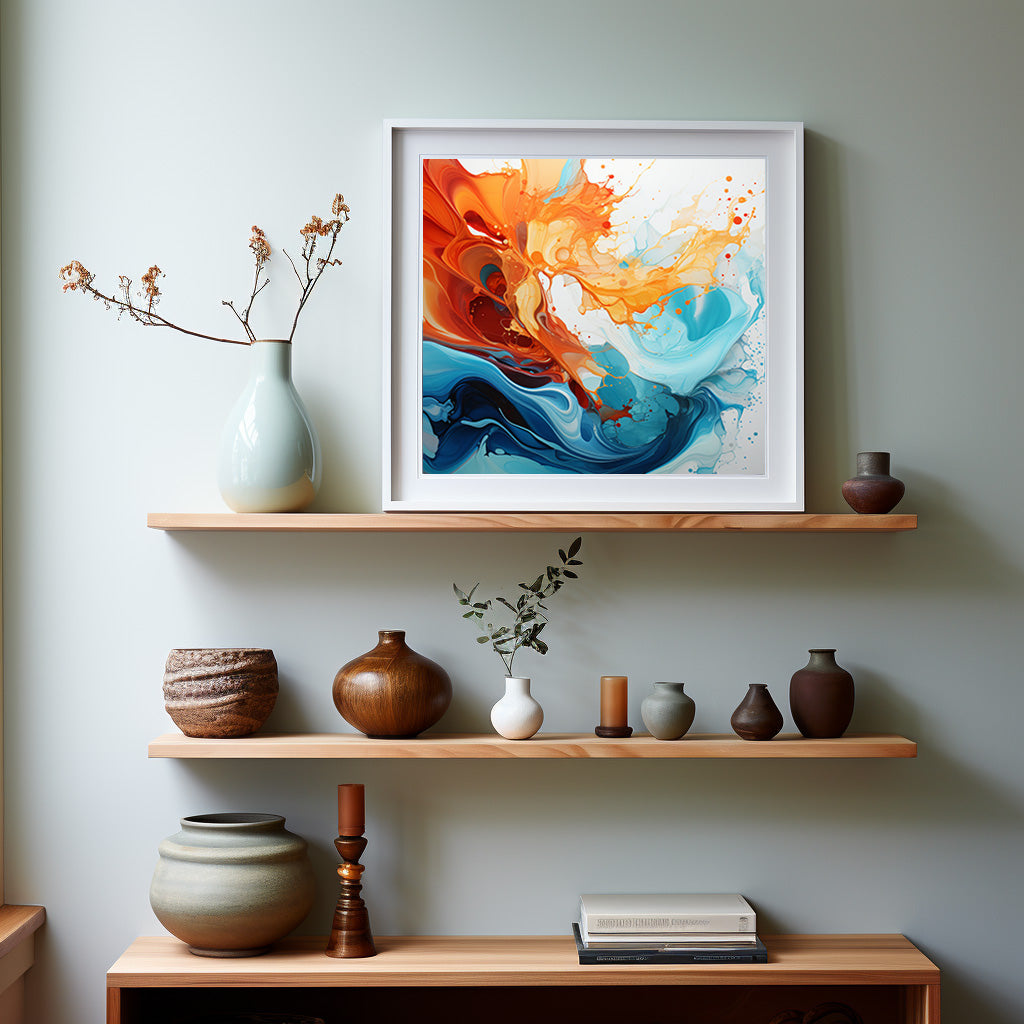 Tranquil Tides: Flow Art Framed in Classic White Frame      Roclla Media