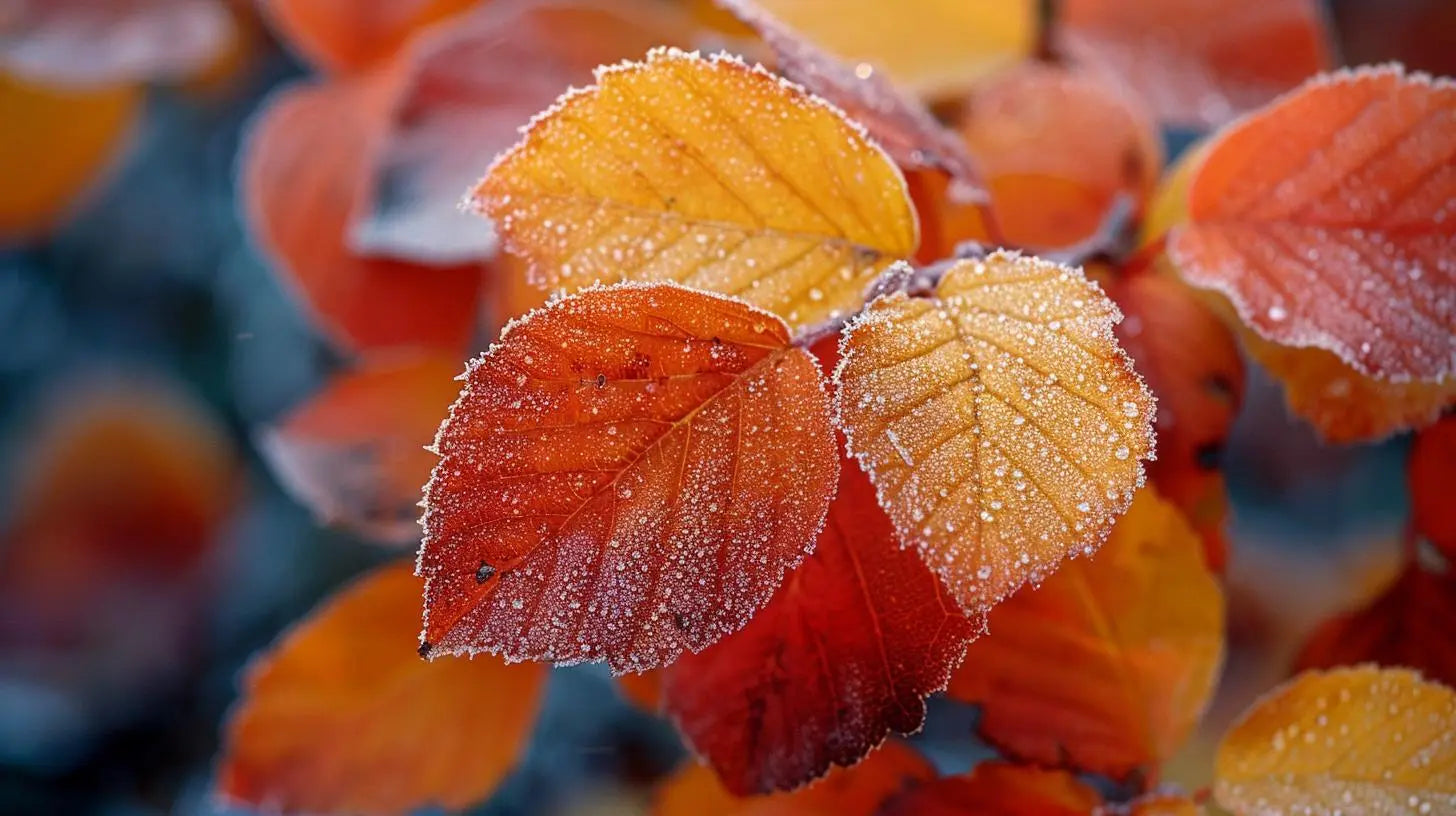 Autumn's Golden Whisper | Frosted Leaves HD Metal Print - Roclla Media Art