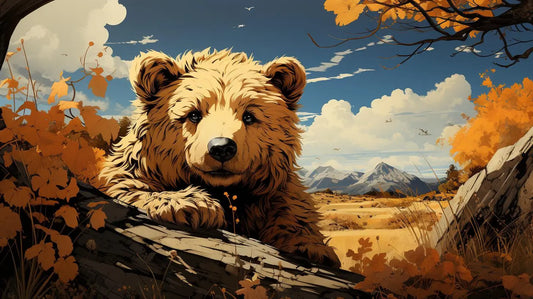 Bear Family Stroll Through Autumn Forest Digital Art Metal Prints - Roclla Media Art