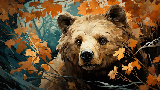 Bear in Misty Forest Retreat Digital Art Metal Prints - Roclla Media Art