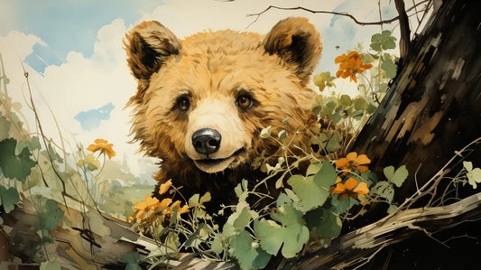 Bear in Serene Forest Clearing Metal Art Prints - Roclla Media Art