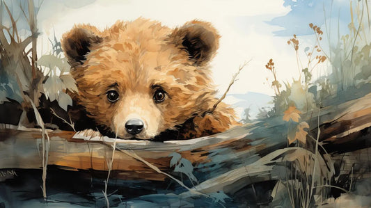 Bear in Twilight Forest Clearing Metal Art Prints - Roclla Media Art