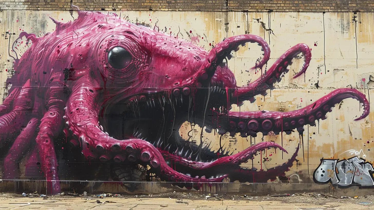 Crimson Depths: Urban Octopus Print | Luxury Street Art