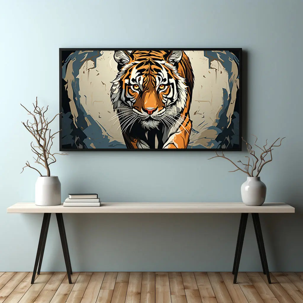 Digital Art Tiger Panoramic Metal Framed Poster Print - Roclla Media Art