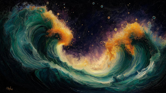 Flow Art Print: Emerald Golden Waves Collection