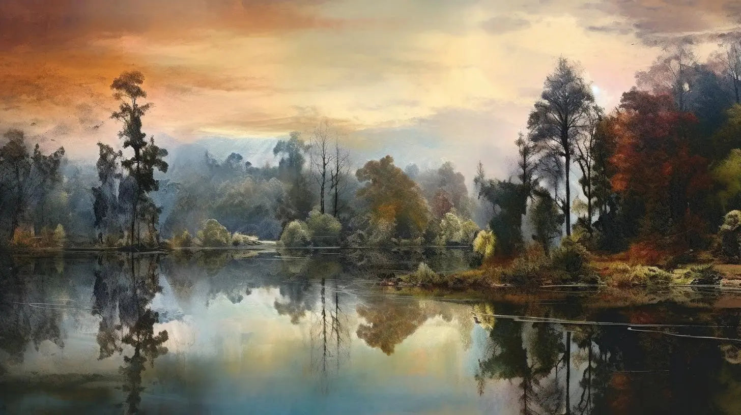 Landscape Art Print: Autumn Lakeside Reflection Collection