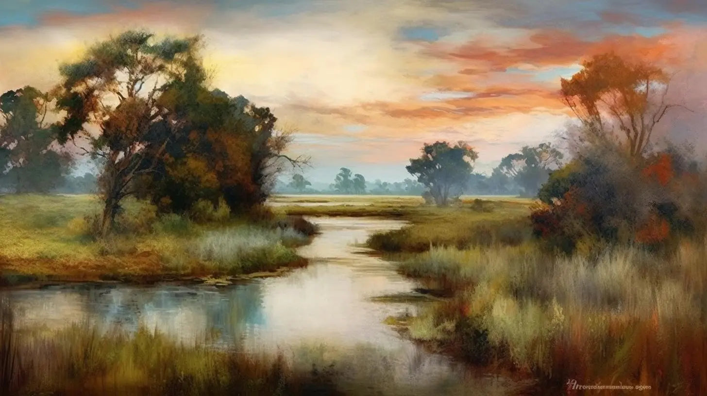 Landscape Art Print: Golden Wetland Vista Collection