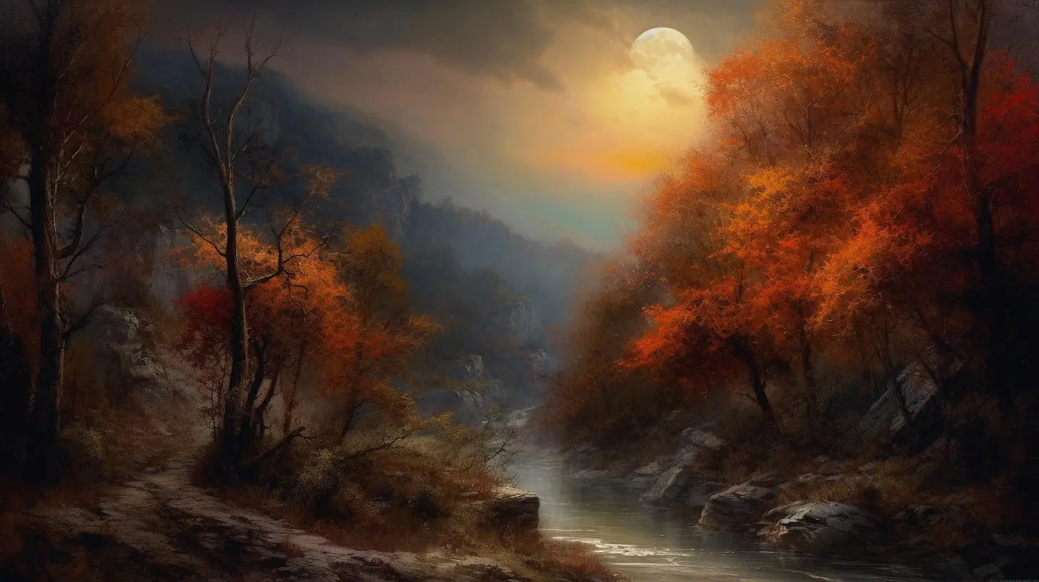 Landscape Art: Autumn River Valley Art Print