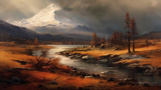 Landscape Art: Mountain Lake Autumn Wilderness