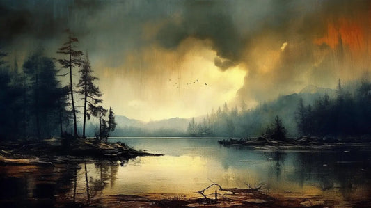 Landscape Art: Mountain Lake Dawn Art Print