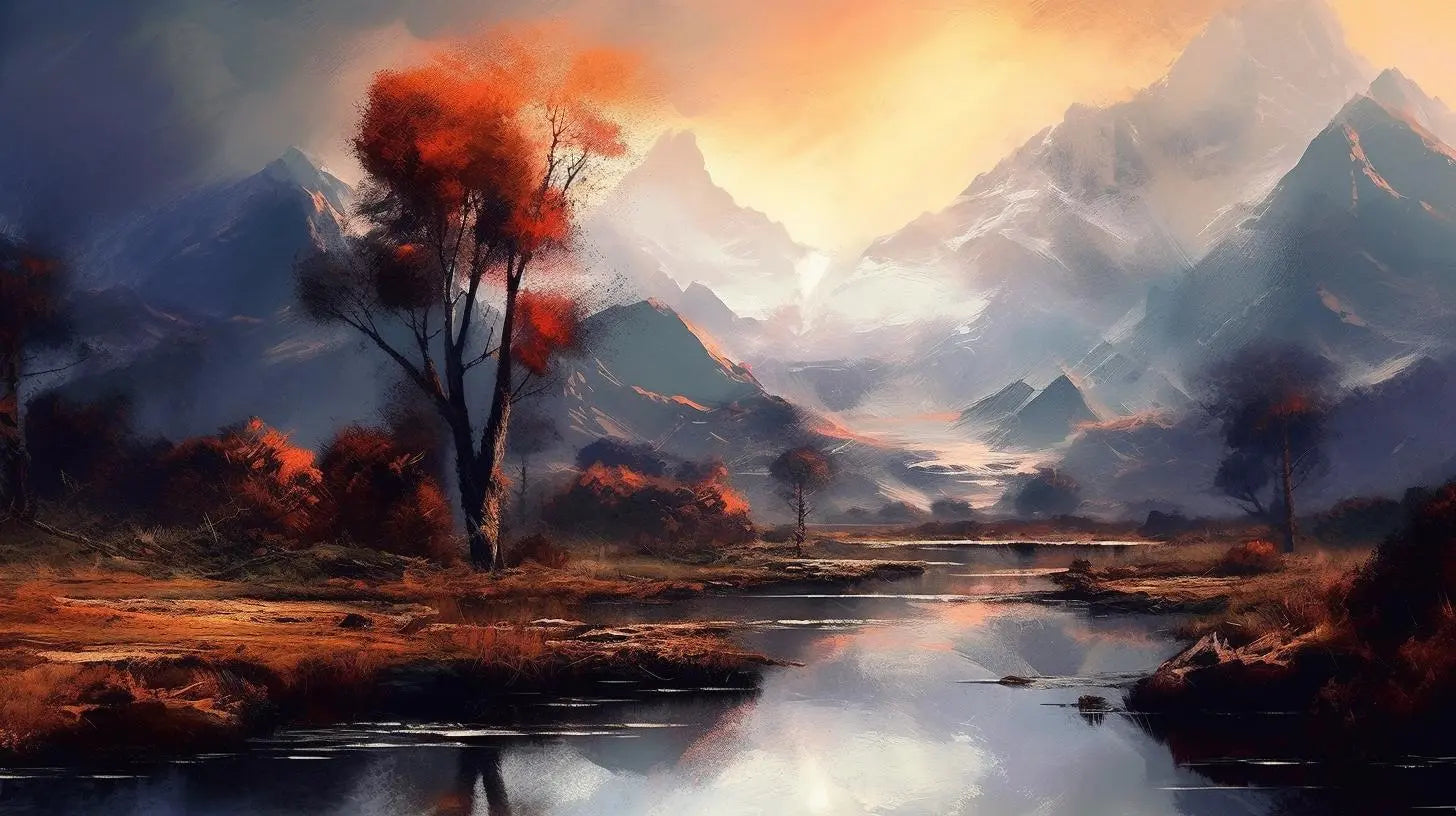 Landscape Art: Mountain Lake Sunset Art Print