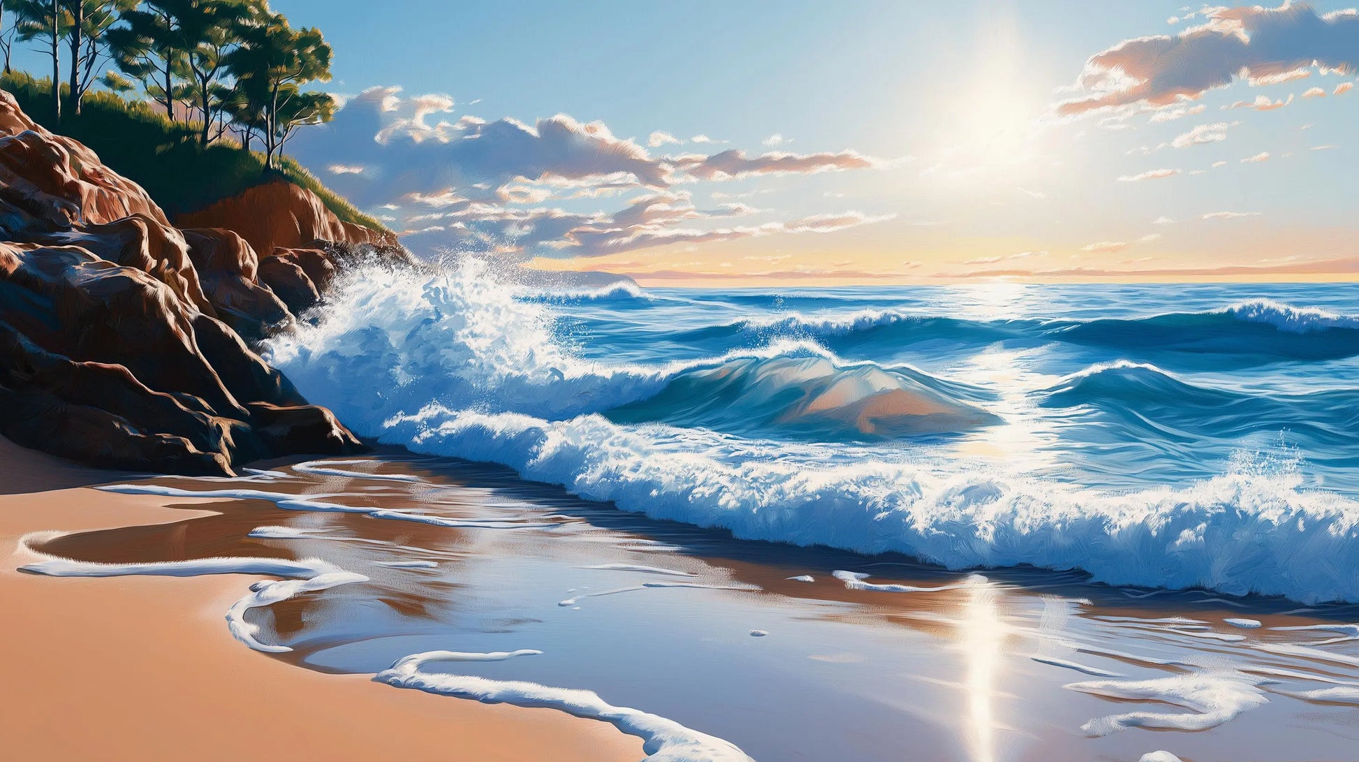 Morning Radiance: Ocean Waves Print