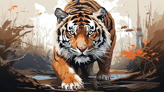 Panoramic Tiger Wildlife Chromaluxe Framed Metal Poster      Roclla Media