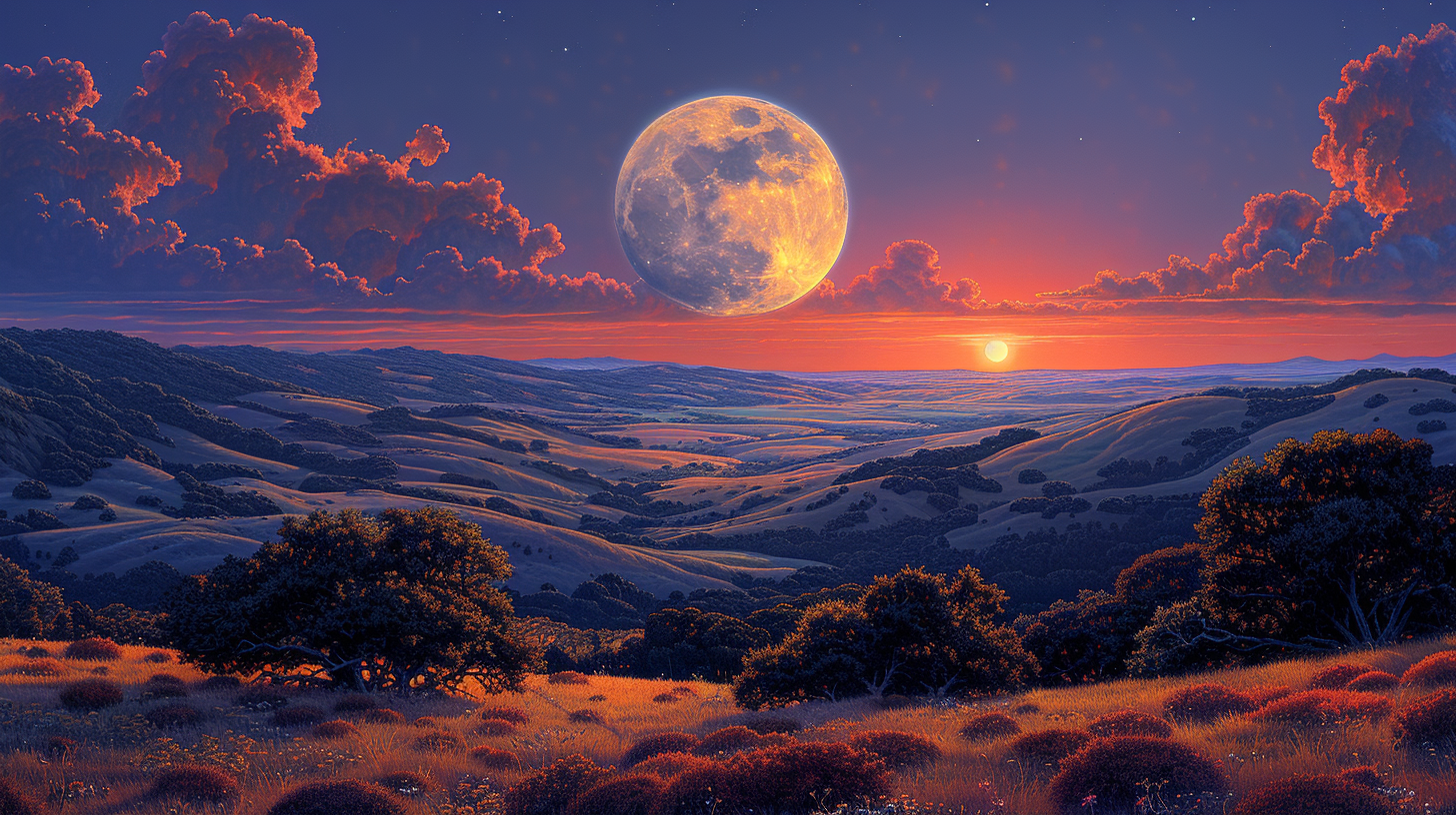 Harvest Moon Over Golden Fields HD Metal Prints